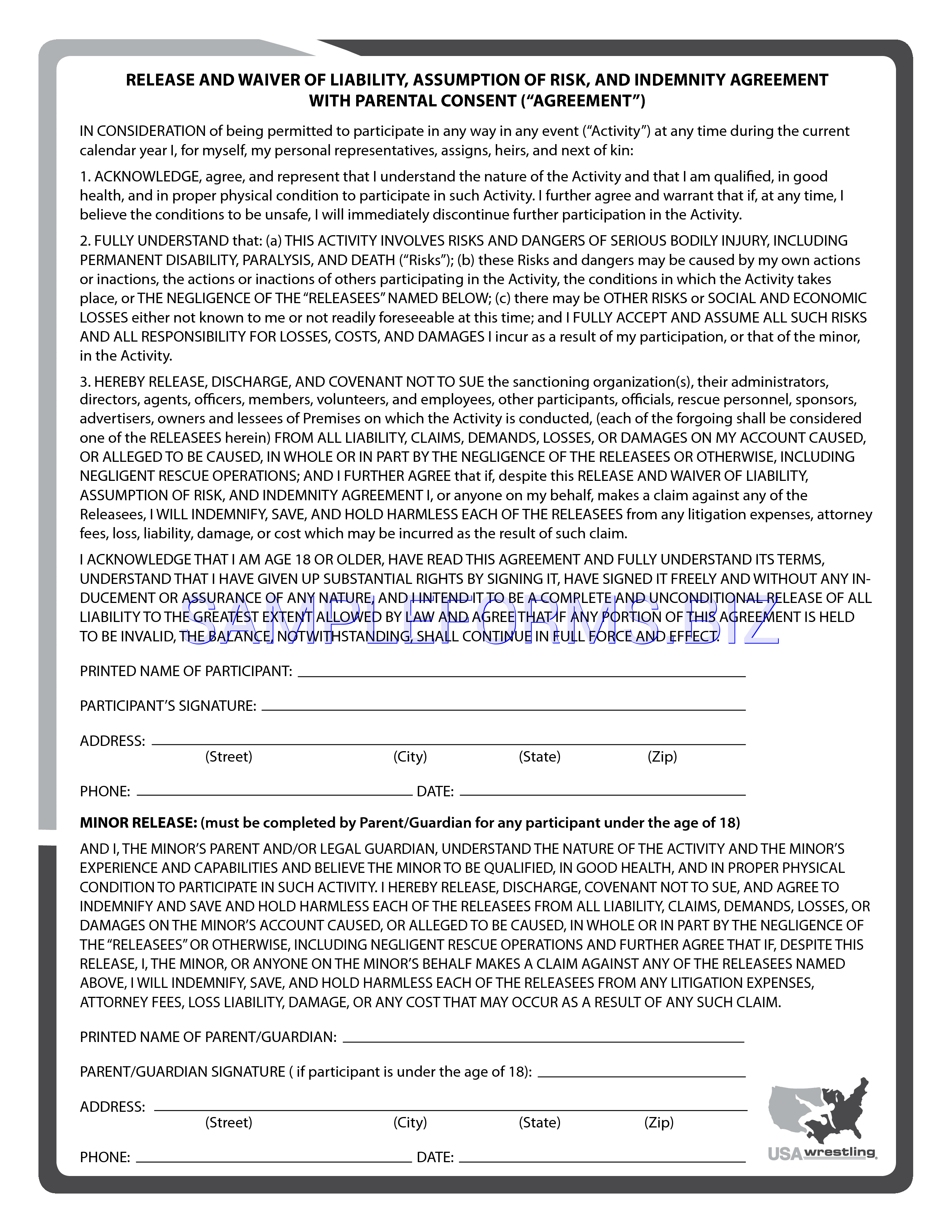 Preview free downloadable Waiver Form in PDF (page 1)